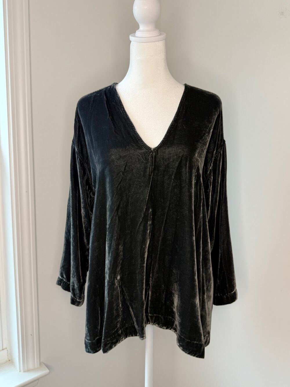 CP Shades Charcoal Velvet V-Neck Relaxed Tunic Top